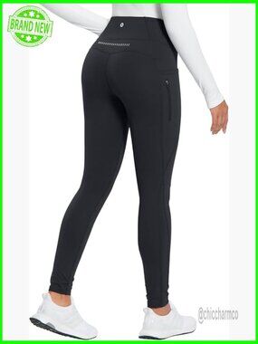 Fleece Lined Leggings Water Resistant High Waist Winter Running Hiking Pants